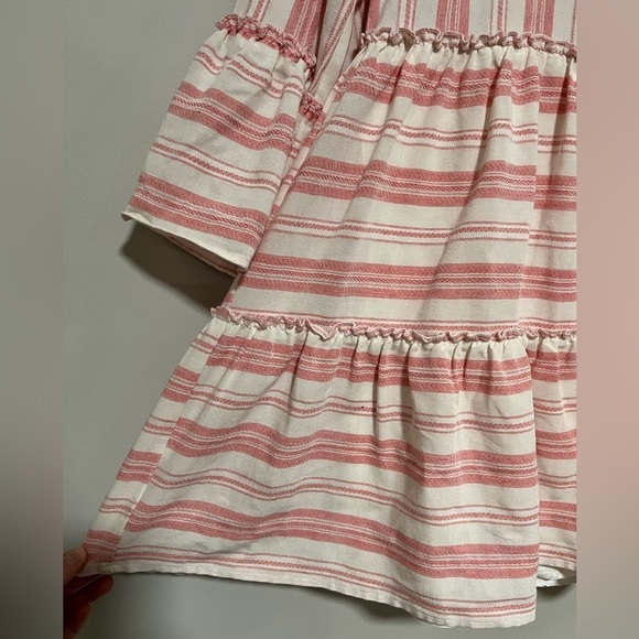 ENTRO Pink/Ivory Striped Long Bell Sleeve Mini Dress Size Small Spring Party - Picture 6 of 12